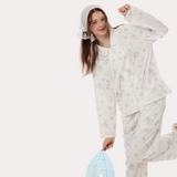 Cupid Print Knit Pajama Set – Light Blue Long Sleeve & Pants | Ultra-Soft Anti-Wrinkle Sleepwear