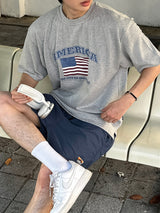 LMN レイブアメリカプリントオーバーサイズ半袖Tシャツ (3 colors)