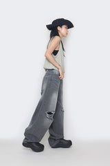 destroyed balloon denim pants