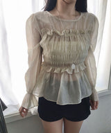 merlin puff strap shirring chiffon bl