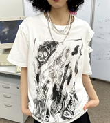 ルーズラウンドネックセミデタッチャブル半袖Tシャツ