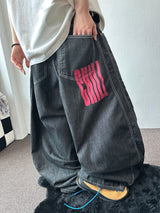 チリング ステッチ プリント タトゥー バルーン デニム パンツ 2カラー