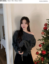 #Sexy One Shoulder Button Knit (3color)