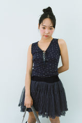 FLOWER EYELET LACE UP TOP