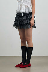 LEOPARD CANCAN MINI SKIRT PANTS / GRAY