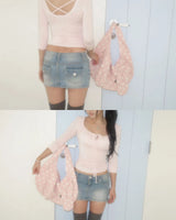 Bunny Ribbon Hobo Bag _ Baby pink