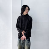 High-Neck Stripe Knit Jacket