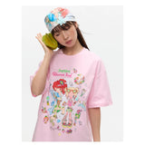 BETWEENAND xsunonebird Summer Loose Printed Top Two Color Pure Cotton Round Neck Short Sleeve T-shirt for Women