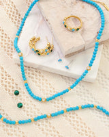 malachite and turquoise large hoop 14k gold plating + 925 silver earrings E063-08G