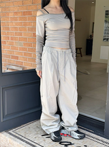 [S/S] オフショルダーシャーリングロングスリーブ