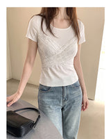 フレンチ インスパイアード レース パネル レースアップ Tシャツ