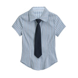 Striped Short-Sleeve Shirt with Tie