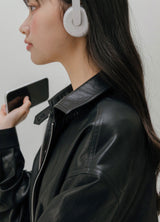 CROP LEATHER[FAUX] JACKET (BLACK)
