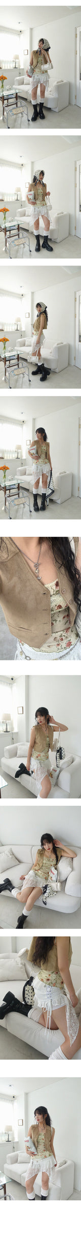 MAGO LACE EYELET WRAP MINI SKIRT