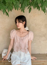 #カンカンパフシャーリング半袖ブラウス（2色）