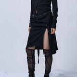 LAYERABLE BUTTON WRAP SKIRT (BLACK)