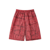 Printed plaid cropped slacks