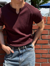 [MUSCLE FIT] Waffle slit slim half t-shirts(5color)
