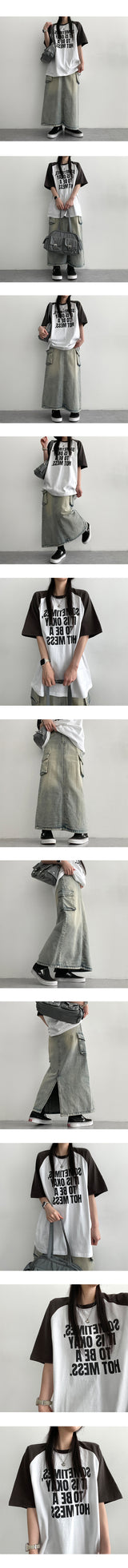 Mewelry Washing Cargo Denim Long Skirt