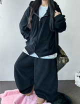 Wide Balloon Set-Up Shiny Velvet Big Hood Zip-Up Hoodie 🖤🐣 3 COLOR