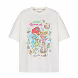BETWEENAND xsunonebird Summer Loose Printed Top Two Color Pure Cotton Round Neck Short Sleeve T-shirt for Women