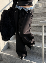 Denim layered sweat pants(2color)