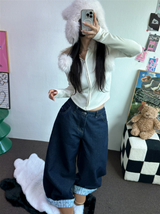 リボン🎀ワイドリボンロールアップデニムパンツ 🩵🎀