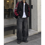 54611 Red Line Patch Suede Zip-up