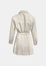 Wrap Collar Pleats Mini Dress