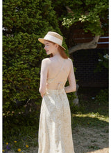 Dahlia Floral Halter Dress Yellow