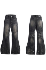 Distressed Textured Flared Denim Jeans