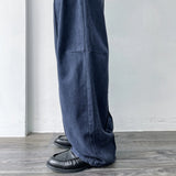 Seamed Washed Wide-Leg Trousers