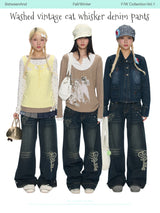 BETWEENAND Women’s jeans with a vintage wash effect and cat-eye details, designed to slim the figure – suitable for summer use
