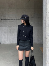 Classic Noir Metal Button Black Loop Sailor Cap (Black)