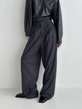 Pleddy ストライプバックバンディングワイドスラックス（2color）