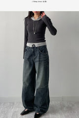 [Unisex] フォース10ピンタックワイドデニムパンツ