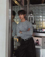 コーンマッスルフィットヘンリーネックロングスリーブTシャツ