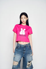25SSナインティーズレトロバニーウーマンショートスリーブTシャツ ホットピンク