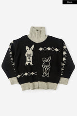 Rabbit knit zip-up sweater
