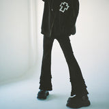 Ribbed Frill Legging Pants - Black
