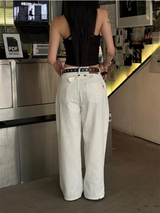 ステッチバックストラップワイドデニムパンツ(2color)