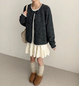 Board Two-Tone Line Emblem Badge Round Cardigan