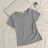 スリムフィット🤍スパンデックス ヘンリーネック ピンタック Tシャツ(4 colors)