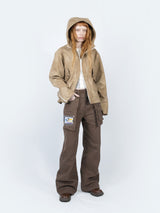 Curved Hood Leather Jacket (Beige)