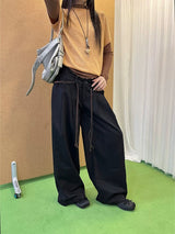 Black high-button-up wide pants