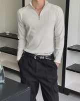 Jireon Half Zip-Up Ribbed Long Sleeve T-Shirt