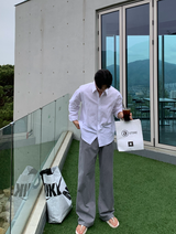 ワンダーラントピグメントウォッシュ加工カラーバンディングワイドパンツ