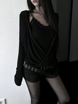 loose V-wrap shirring T (2color)