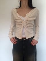 Shirring V-neck cardigan (4 colors)