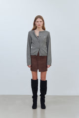 YUSE LOGO LAMSWOOL BASIC KNIT CARDIGAN - GRAY